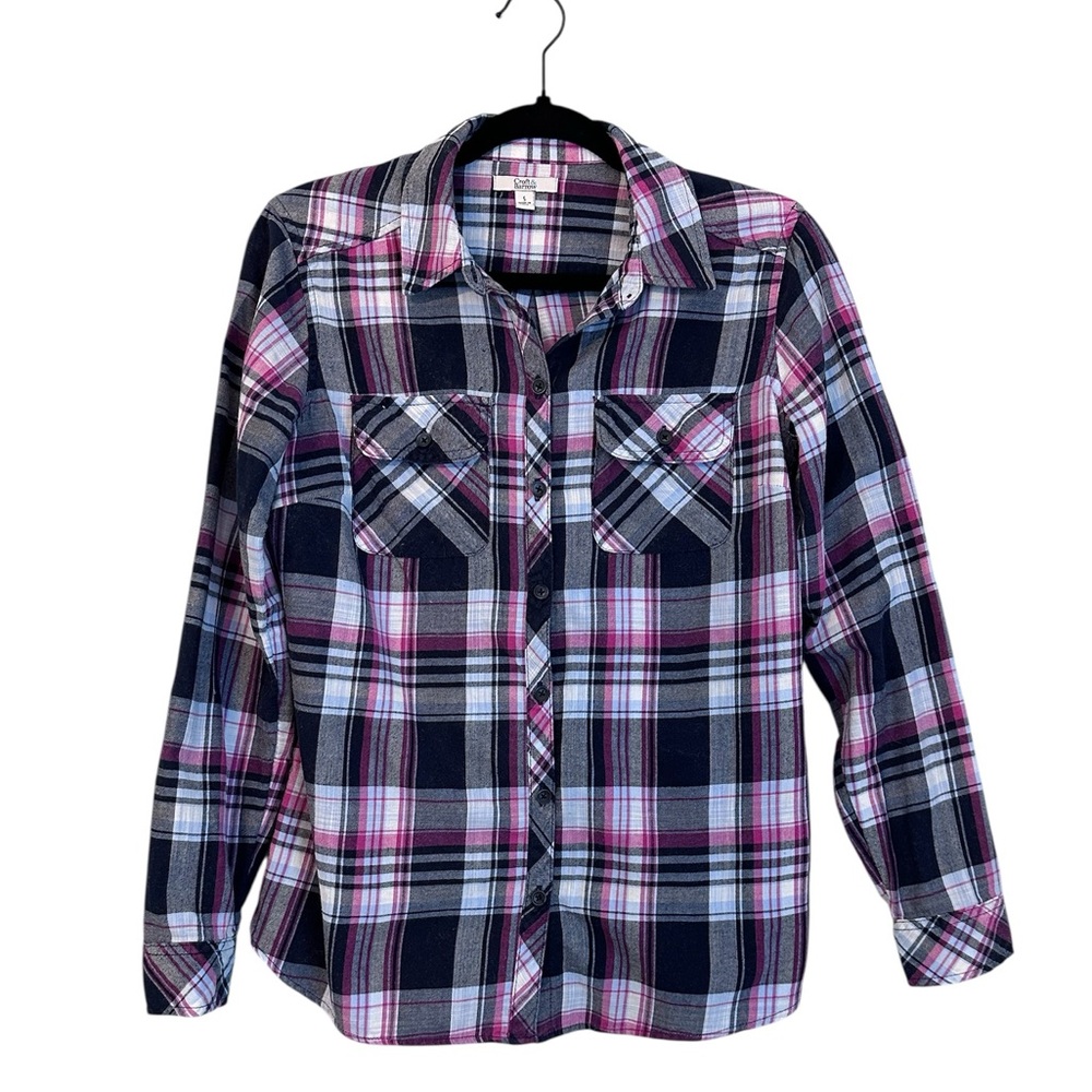 Croft & Barrow Pink Long Sleeve Button Down Plaid Soft Flannel Shirt Sz S
